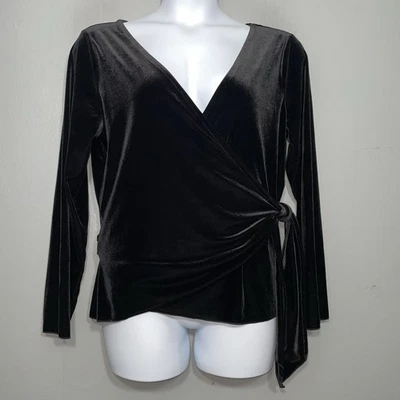 Top Jill Negro Terciopelo Verdadero Envolvente Talla XL Oscuro Romántico Clásico Fiesta de Vacaciones Foto 1 de 4