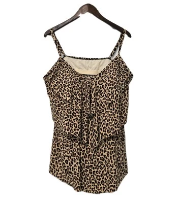 Traje de baño Tankini de 3 niveles con estampado de leopardo verde aguamarina talla grande 3X  Foto 1 de 4