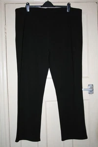 SIZE 20 BLACK STRETCHY RIBBED LOOK STRAIGHT LEG TROUSERS ELASTIC WAIST 30" LEG - Picture 1 of 4