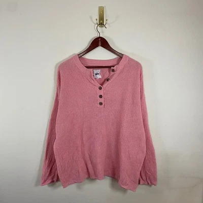 Aerie Oversized Pink Henley Sweater Womens Small Cotton Cozy Coquette Soft Girl - Image 1 of 4