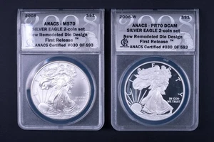 2008-W/P American Silver Eagle Set ANACS PR70DCAM & MS70 First Release BB030 - Picture 1 of 2