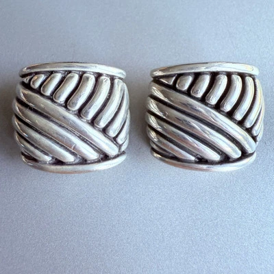 $550 Vintage Barry Kieselstein-Cord Large Clip On Cable Sterling Silver Earrings - Image 1 of 4