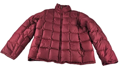 Chaqueta acolchada de plumón de ganso Eddie Bauer de colección para mujer M rojo granate cremallera completa acolchada Foto 1 de 4