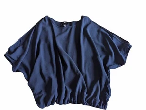IZ BYER Top Blouse Women Slit Sleeve Navy Blue Elastic Waist Stretch LARGE - Picture 1 of 5