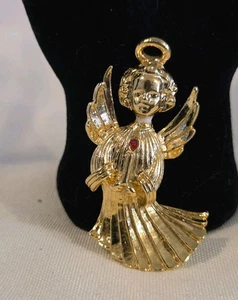 Vtg Sweet Lil Angel Goldtone Red Rhinestone Brooch Pin Signed AAI - Picture 1 of 15