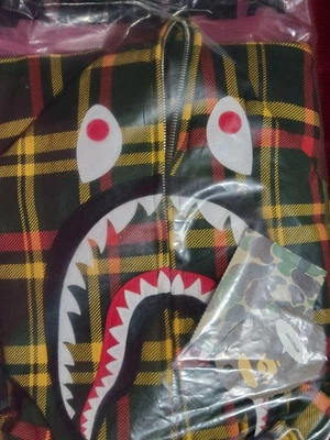 USED A BATHING APE ISETAN CHECK SHARK HOODIE UNUSED - Image 1 of 3