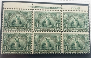 US VINTAGE #328 JAMESTOWN EXPO ISSUE OF 1907-PLATE BLK-6 ,BUREAU  IMP- BARGAIN - Picture 1 of 2