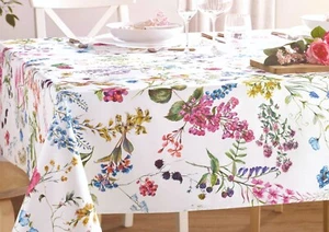 SYLVIE WILDFLOWERS 98" X 59" Rectangle Cotton Coated Wipeable French Tablecloth - Picture 1 of 7