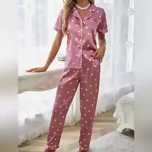 Women's Heart Print Pink Pajama Set, Sleepwear and loungewear Size XXL - Picture 1 of 6