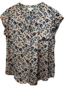 Liz Claiborne Blouse Women's Large V-Neck Cap Sleeve Floral Peach - Picture 1 of 5