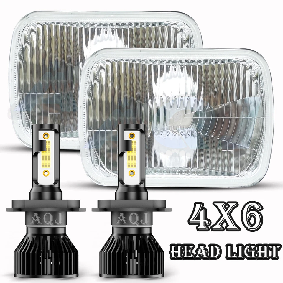 For Geo Metro 1989-97 Pair 4x6" Chrome Upgrade H4 LED Headlights Hi/Lo White - Image 1 of 4