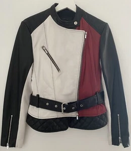 RRP £350 French Connection Real Leather Belted Biker Style Jacket - Picture 1 of 4