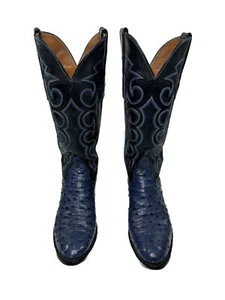 Vintage Rare Rodney Ammons Exotic Ostrich Cowgirl Boots S 5.5 B Blue - Picture 1 of 15