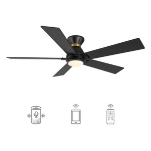 CARRO Ceiling Fan 52" Integrated LED Dimmable Indoor/Outdoor Black w/ Light Kit - Picture 1 of 2