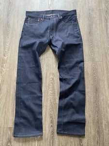 Vintage Prison Jail Denim Jeans Pants Button Fly 34 X 30 Dark Raw Chunk - Picture 1 of 12