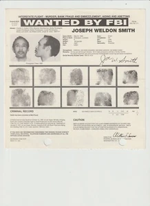 FBI WANTED POSTER JOSEPH WELDON SMITH-INTERSTATE FLIGHT-MURDER-BANK FRAUD - Picture 1 of 2