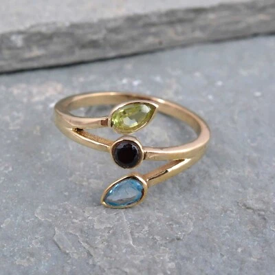 Anel de latão com várias pedras preciosas presentes para seus anéis de prata para mulheres anel boho - Imagem 1 de 4