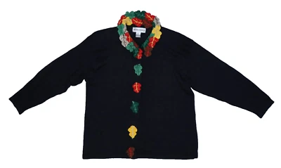 Suéter Vintage Victoria Harbour Mujer Negro Crochet Flor Borde Botón Delantero XL Foto 1 de 4