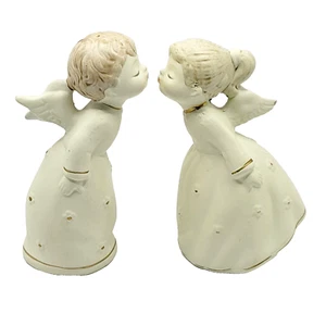 Ángeles niño y niña besándose papel maché pintado a mano vintage años 50 Japón - Imagen 1 de 24