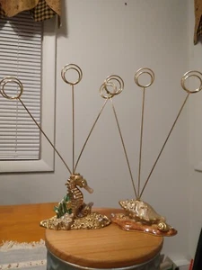 Jeweled Enamel Photo Holder Pair Seashell Seahorse Nautical Ocean Whimsical EUC - Picture 1 of 11