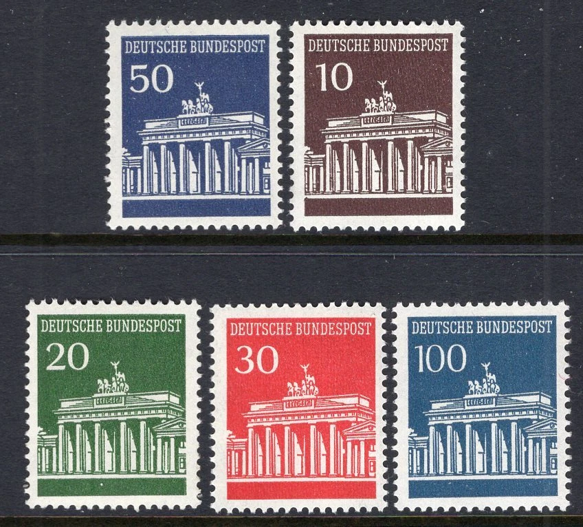 BRD FRG #Mi506wR-Mi510wR MNH 1966 Brandenburg Gate [Matte Gum][952-956] - Image 1 of 1