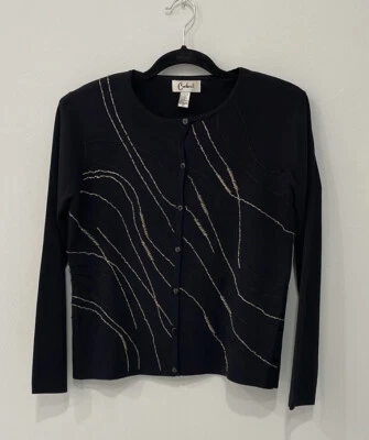 CARDUCCI Suéter Para Mujer Cárdigan Negro Lentejuelas Cuentas Mangas Largas Talla M Foto 1 de 4