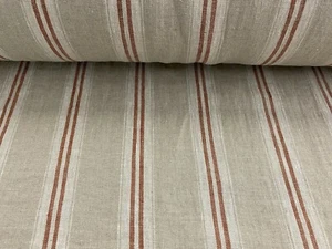French Vintage Fabric Linen Stripe Rust Terracotta Curtain Blind Upholstery - Picture 1 of 8