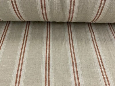 French Vintage Fabric  Linen  Stripe Rust Terracotta Curtain Blind Upholstery - Image 1 of 4