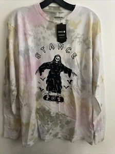 New Stance Designer Mens Long Sleeve Skater Grahic Art Tee Shirt Size M Tie Dyed - Picture 1 of 5