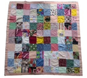 Vintage Lap Baby Quilt Handmade - cotton pastel and bold prints 1980's - Picture 1 of 2