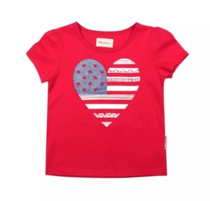 *NEW Infant Girls America USA Flag Heart Red T-Shirt 4th of July Shirt Size 12 M - Picture 1 of 2