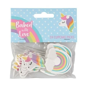 Unicorn Cake PICS Toppers Cupcake Rainbow themed PICKS birthday party Girl 24 - Picture 1 of 12