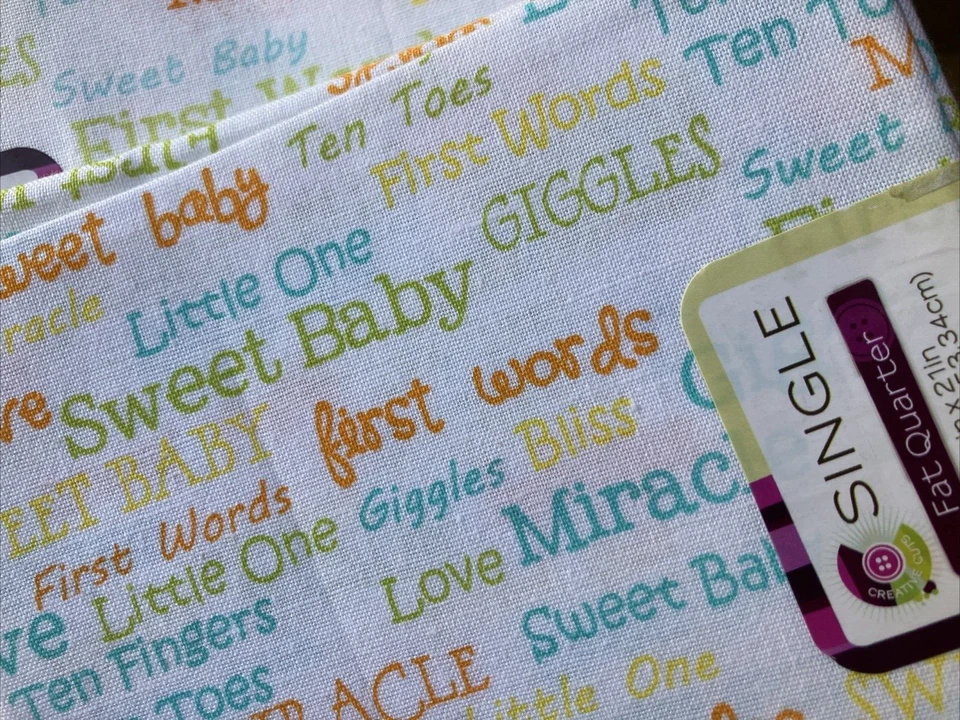 Lot of 4 Fat Quarters Fabric Editions Baby Words Multi-color Quilt Craft - Image 1 of 1