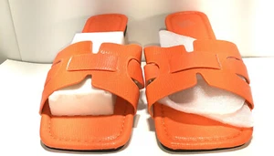 HAKUNA Women's Crocodile Embossed Flat Sandals Open Toe Slide Sandals Orange 10 - Picture 1 of 4