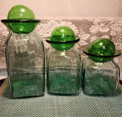 hand blown glass canister set - Image 1 of 4