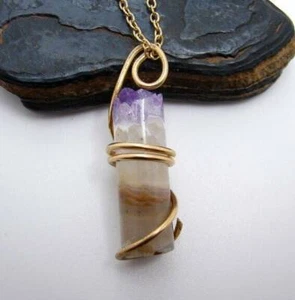 Brazilian Grape Amethyst, Citrine, Clear Quartz Pendant in Merlin's Gold #13 - Picture 1 of 2
