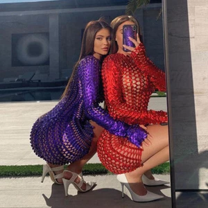 Women's Sexy Slim Round Neck Mini Dress Lady Long Sleeve Casual Bodycon Dresses - Picture 1 of 10