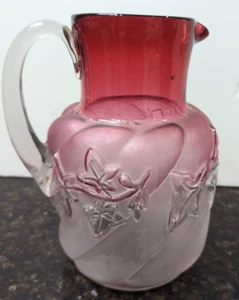 Antique EAPG "Royal Ivy" Frosted Rubina Water Pitcher by Northwood c. 1889 - Picture 1 of 12