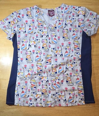 Divine Kitty Cat Scrubs, NWOT, SMALL, blue panels, $5 ship,Each add item $1 ship - Изображение 1 из 4