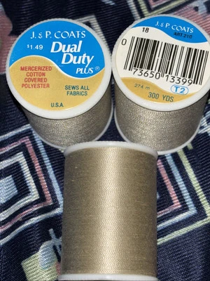 3 Lot New J&P Coats Dual Duty Beige Tan #18. Sews All Fabrics Thread 300 Yd Ea - Image 1 of 4