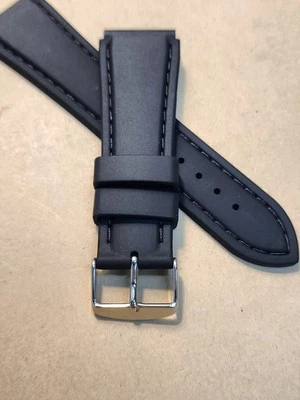 NOS Hadley Roma 22R Black Stitched Silicone Diver's Watch Band  - Image 1 of 4