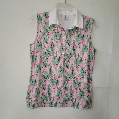 Camisa polo de golf deportiva diaria sin mangas rosa estrás mediana tenis pickleball Foto 1 de 4