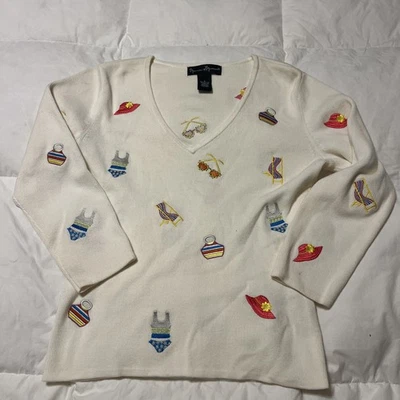 Mercer & Madison Vintage Y2K Embroidered Polka Dot V-Neck Sweater Women's Medium - Image 1 of 4