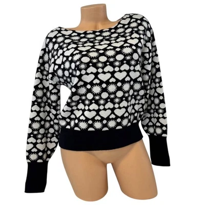 Suéter Maeve Anthropologie Mujer XS Negro Blanco Corazón Estrella Cuello Barco Pullover Foto 1 de 4