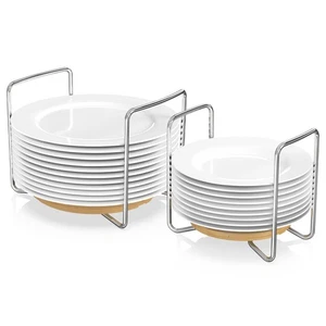 Estantes para platos para organizador de encimera de cocina - Soporte para platos de bambú ajustable... - Imagen 1 de 8