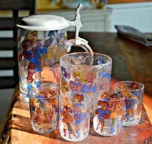 Vintage Alfred Taube Bubble Glass Stein Tumbler, & Shot glasses Renaissance 6pc - Picture 1 of 10