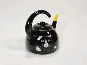 Vintage Kamenstein Metall Teekessel Kanne schwarze Katze gelb Vogelpfeife EUC LESEN - Bild 1 von 19