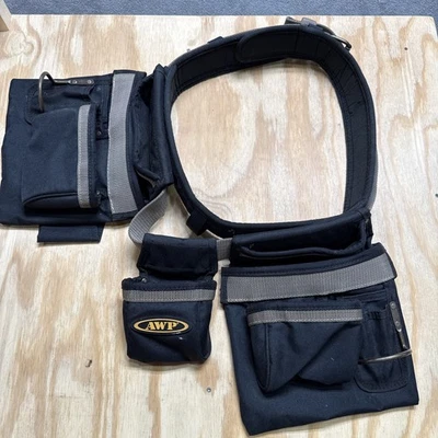 AWP Carpenter Tool Rig | Padded Adjustable Tool Belt 51” w/ Pouches Black - Image 1 of 4