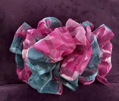 ‘80’s Or ‘90’s Chiffon Hair Bow On Barrette Purple Teal - Image 1 of 2
