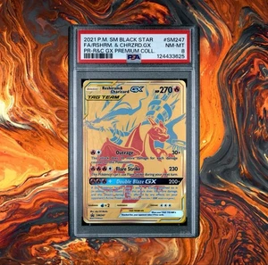 2021 POKEMON SM BLACK STAR PROMO #SM247 FULL ART/RESHIRAM & CHARIZARD GX PSA 9 - Picture 1 of 3
